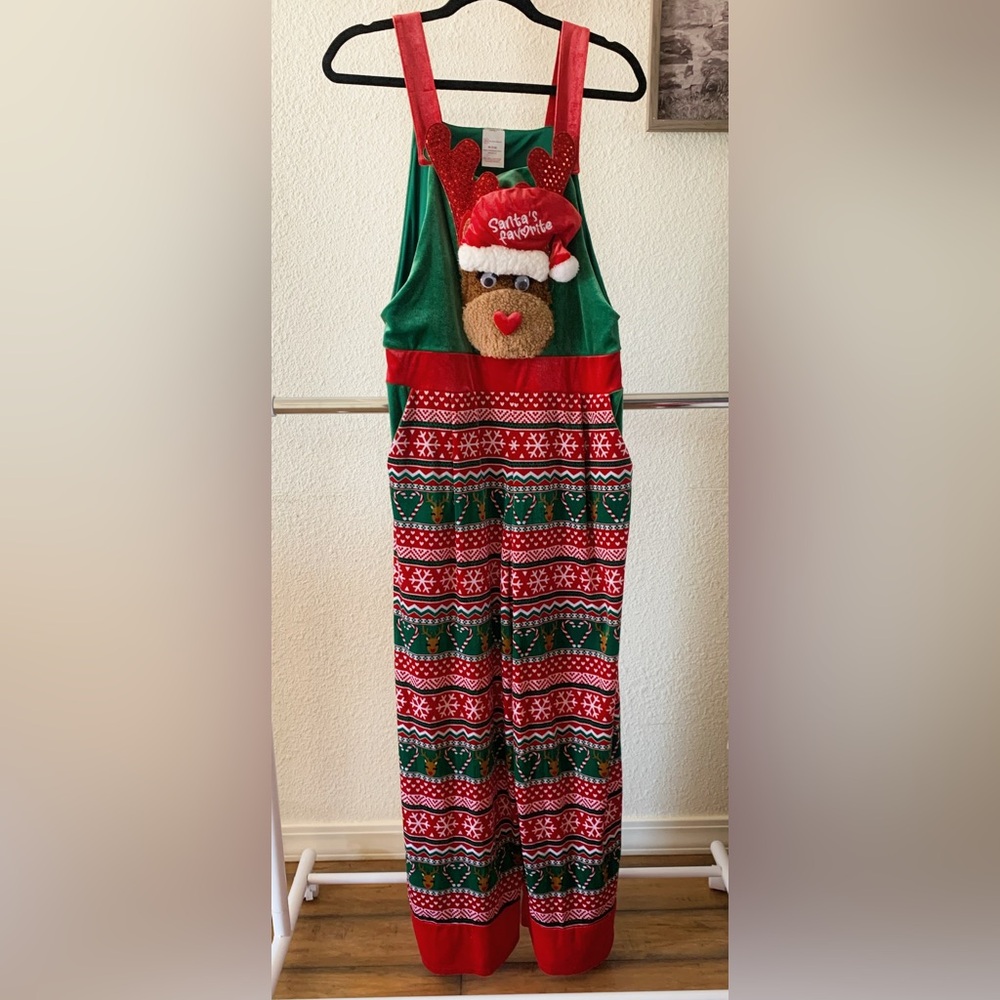 No Boundaries Red and Green Holiday Jumpsuit